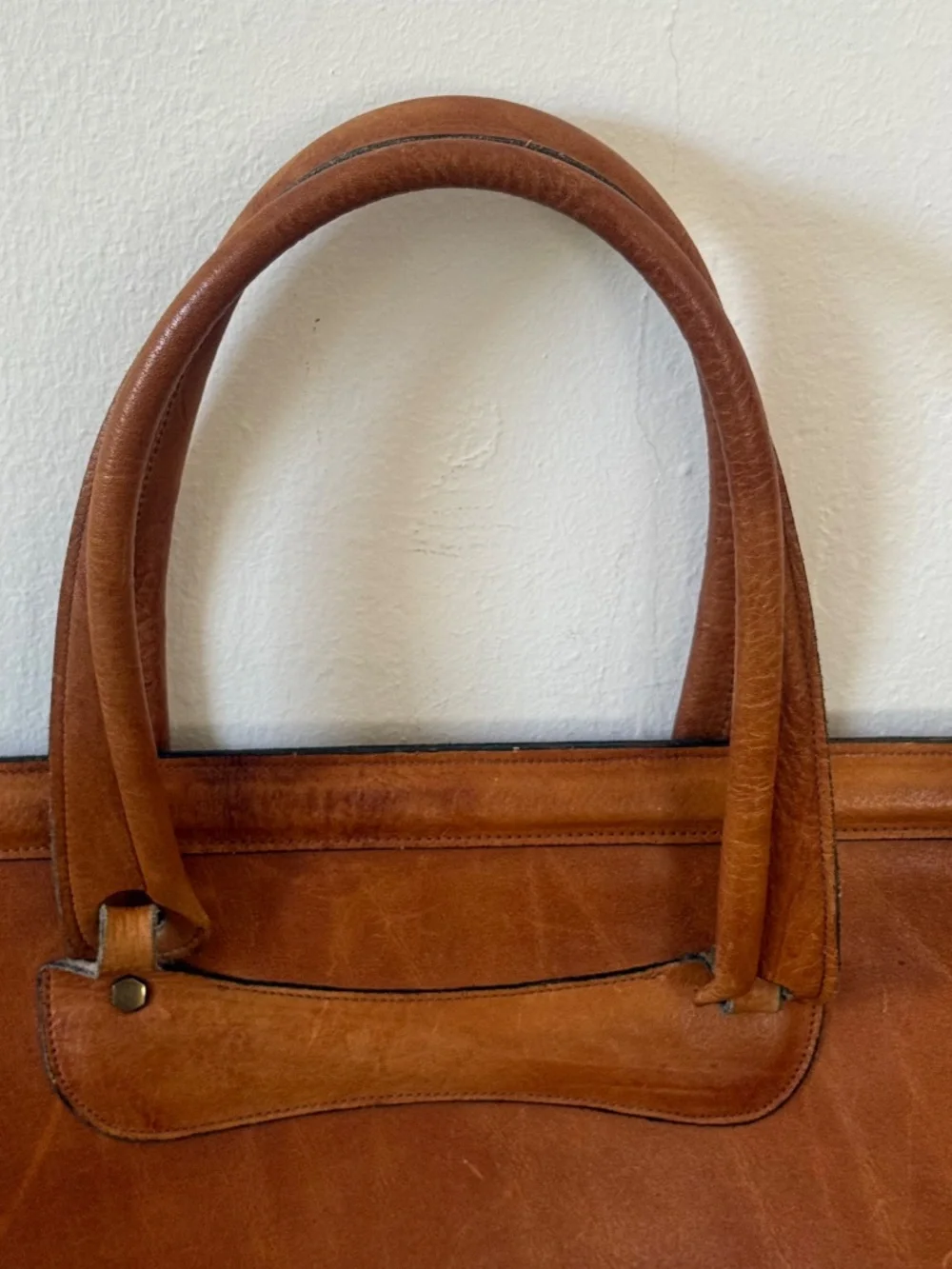 Vintage Cognac Leather Briefcase Portfolio Bag Executive Work Tote